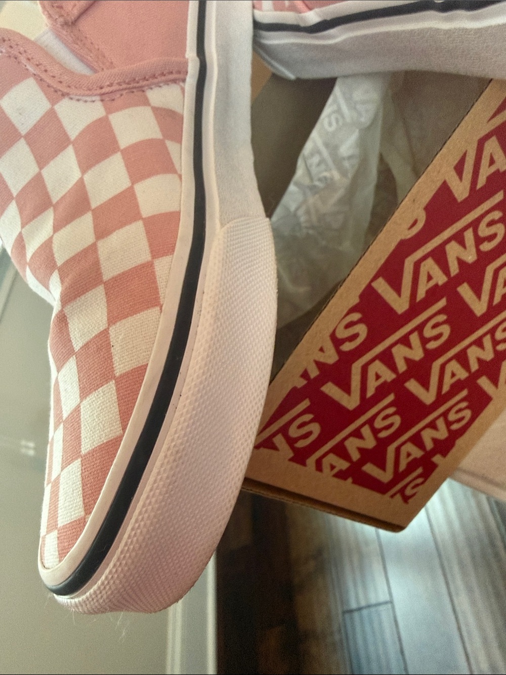 Vans Pink & White Checkerboard Slip-On Sneakers - Picture 6 of 10